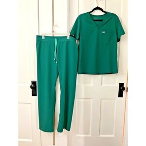 FIGS Technical Collection Scrub Set Women's L Green Catarina Top/Livingston Pant